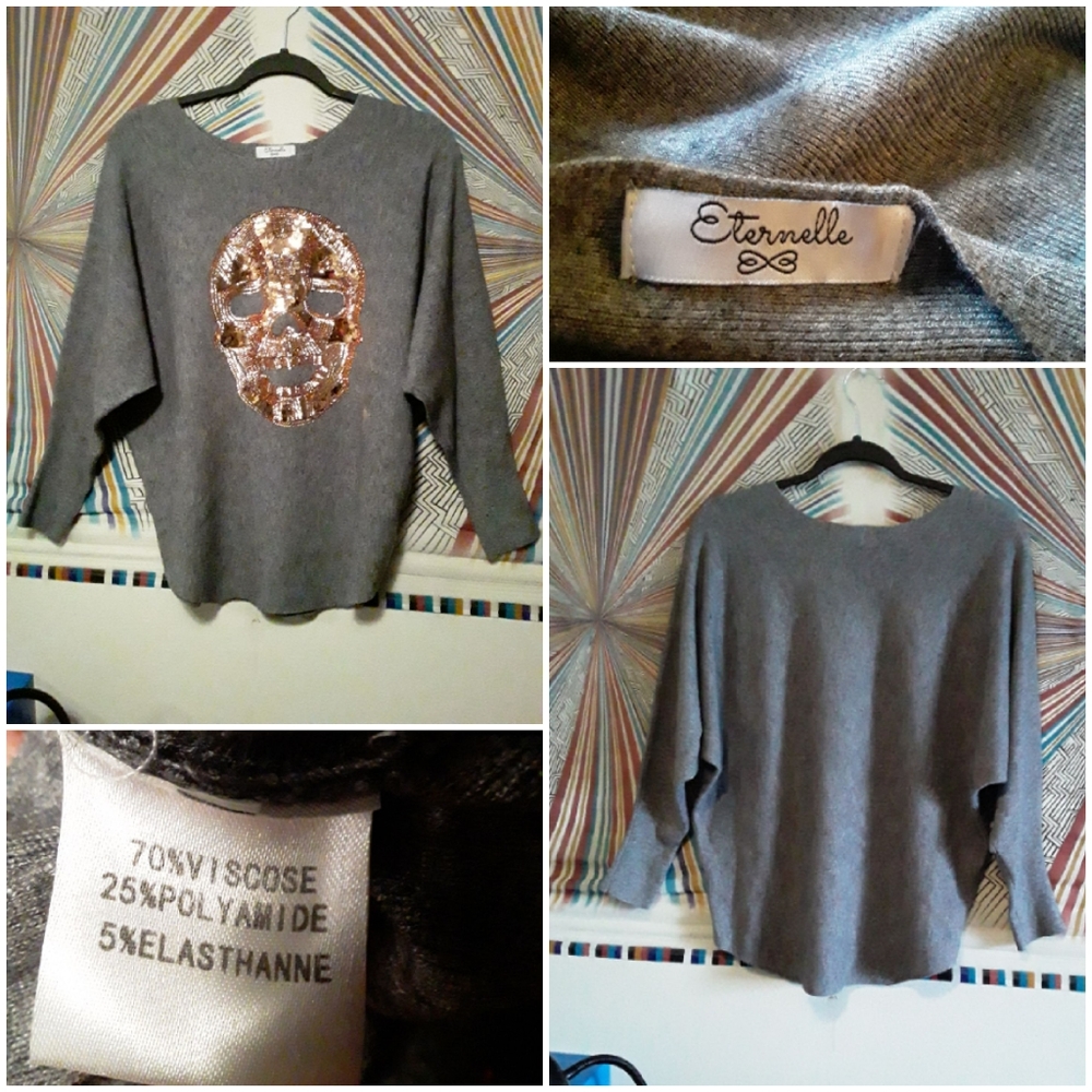 Eternelle Womens Sweater With Sparkling Skull